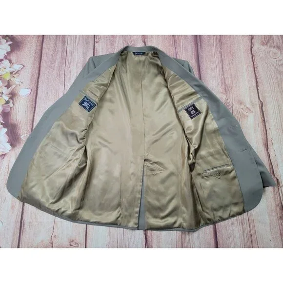 Burberry Men 100% Wool Tweed Tan Herringbone Blazer Jacket Lined - Picture 3 of 16